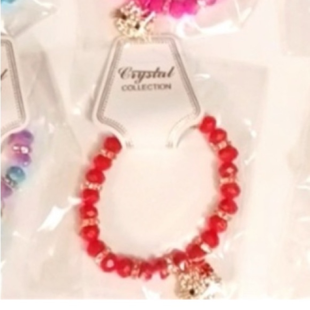 NEW Hello Kitty Charm Beaded Bracelet RED Colorful Crystal Beads kitty head NWT